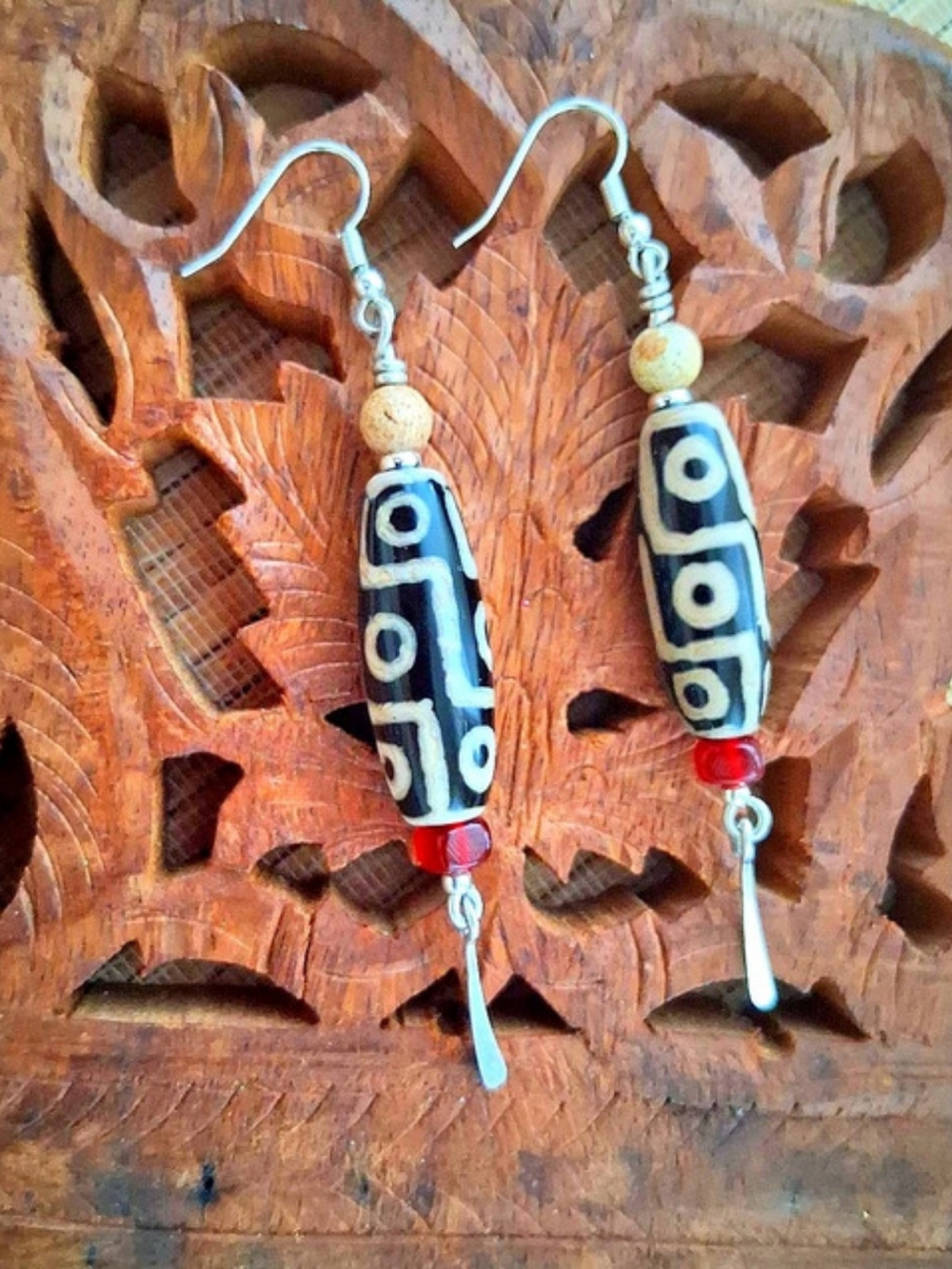 Dzi & Horn Drop Earrings